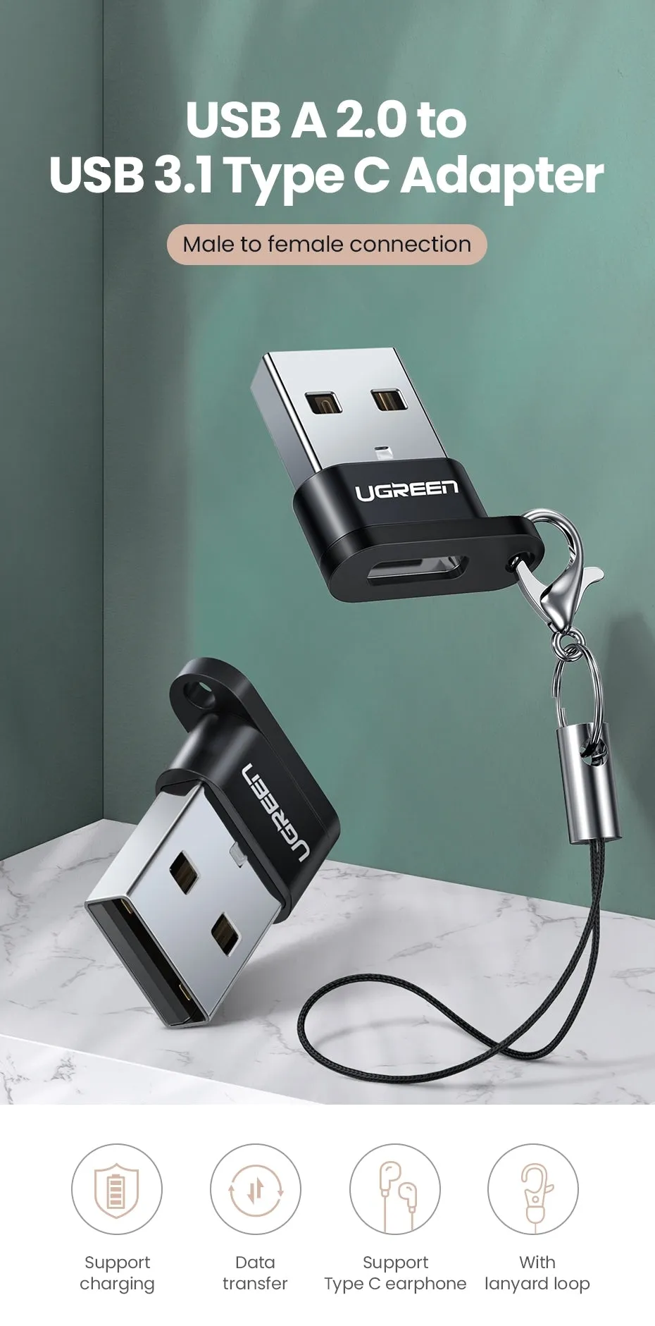 50568 USB-C 3.1 Female to USB-A 2.0 Male Adapter