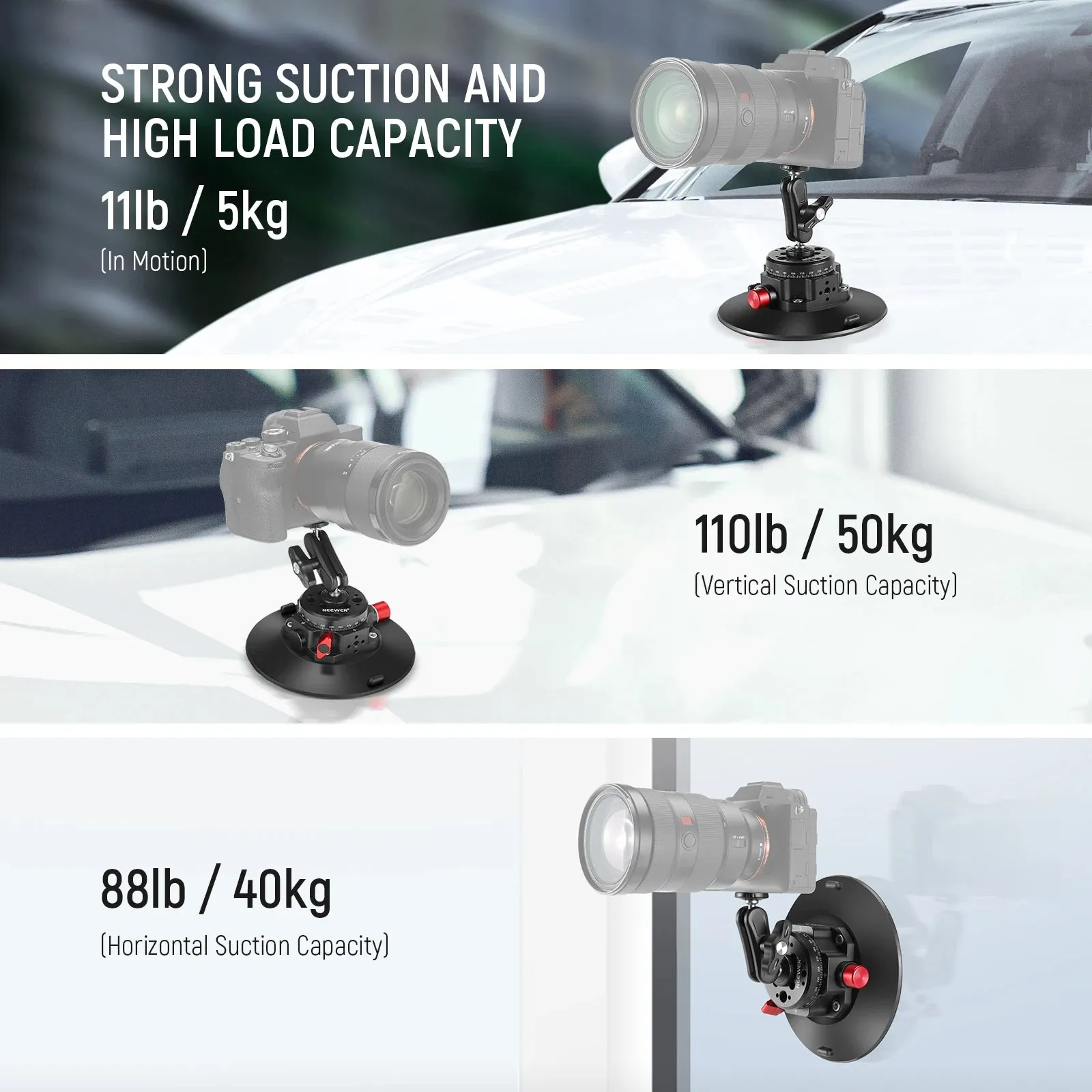 6 Camera Suction Mount with Ball Head and Magic Arm for Car/phone Air Pump Vacuum Cup
