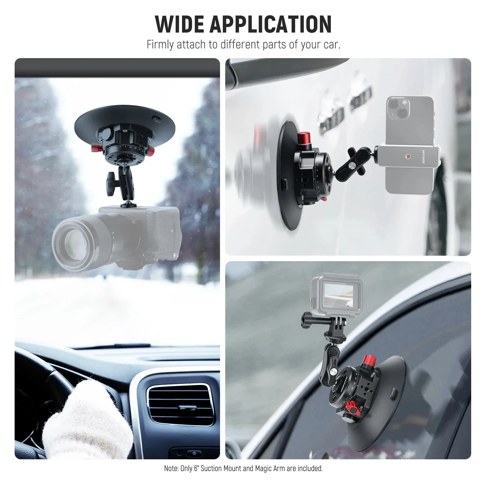 6 Camera Suction Mount with Ball Head and Magic Arm for Car/phone Air Pump Vacuum Cup