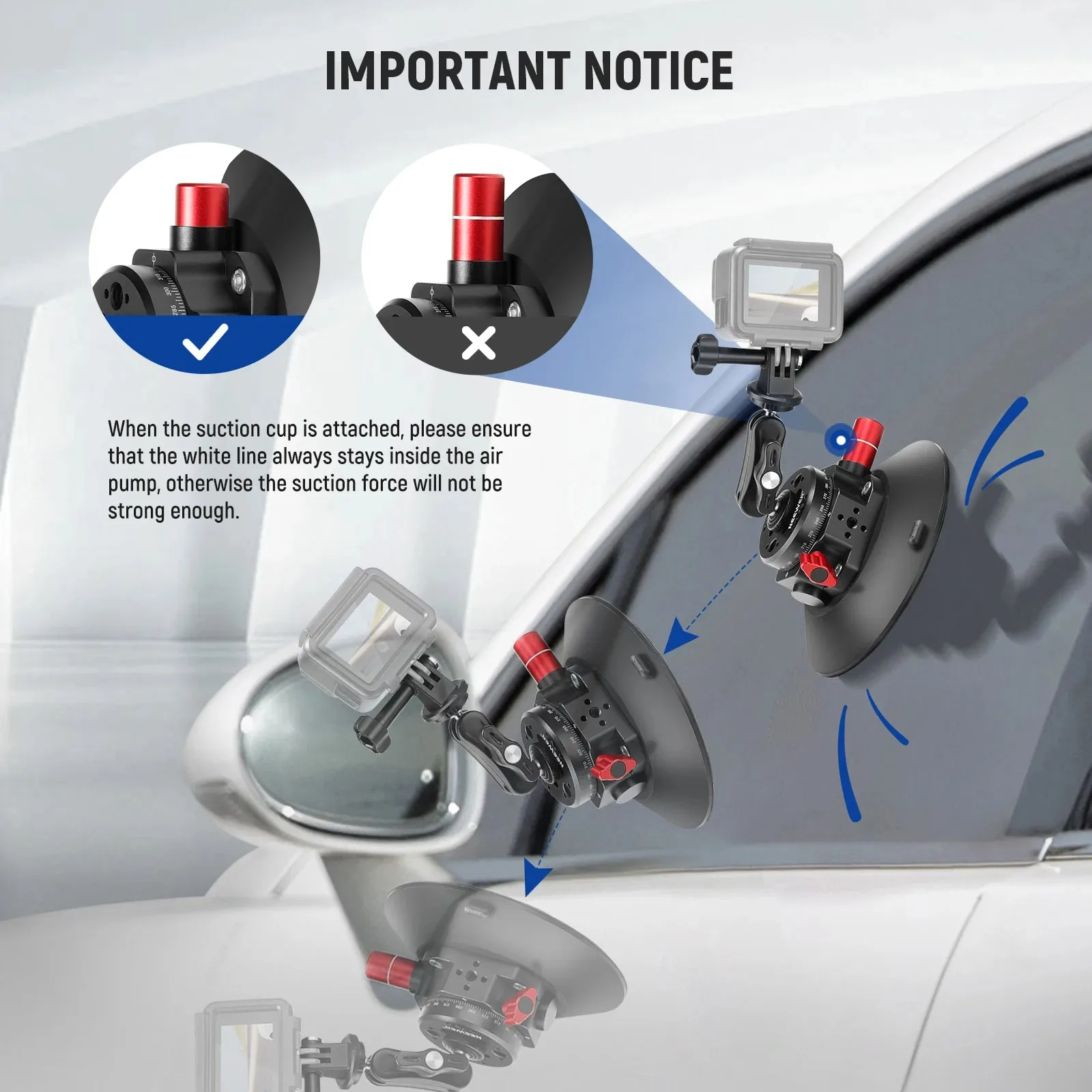 6 Camera Suction Mount with Ball Head and Magic Arm for Car/phone Air Pump Vacuum Cup