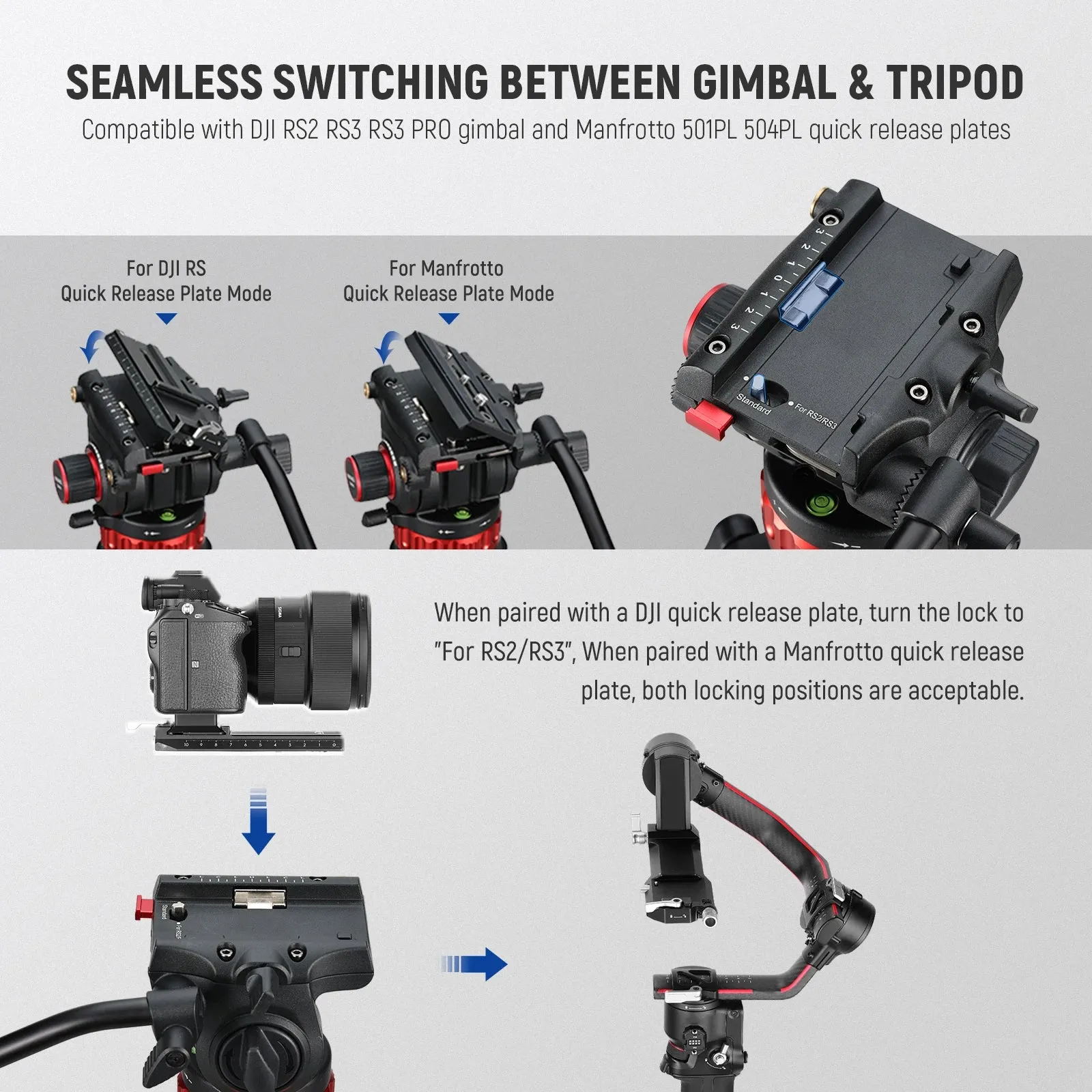 Adjustable Fluid Head Tripod for Dji Rs Gimbal Smooth Pan/tilt Damping Handle Quick Release Plate Heavy Duty
