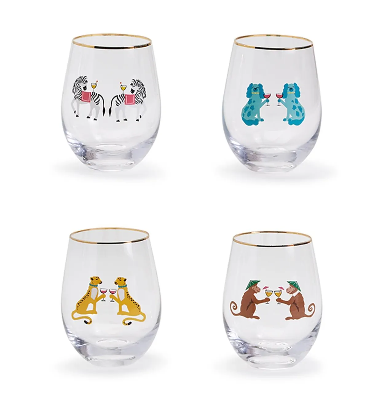 animal party stemless glasses