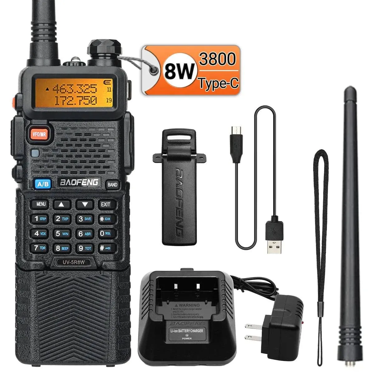 Baofeng UV-5R 8W 3800mAh Walkie Talkie Tri Power Type-C VHF UHF Dual Band Long Range For UV5R K5 Portable Ham CB Two Way Radio