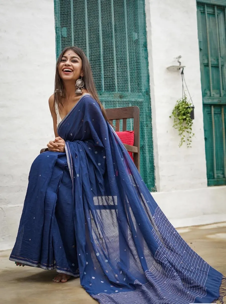 Blue Cotton Handloom saree