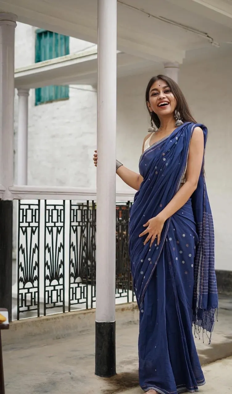 Blue Cotton Handloom saree
