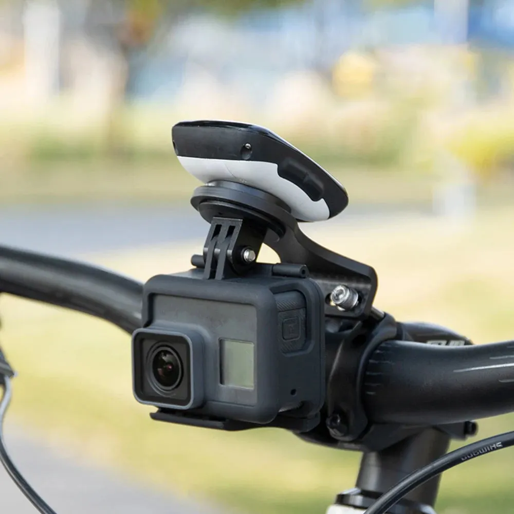 Cycling Bike Computer Mount Holder Out Front Carbon Fiber Bike Speedometer Holder with Camera Adapter and Flashlight Holder