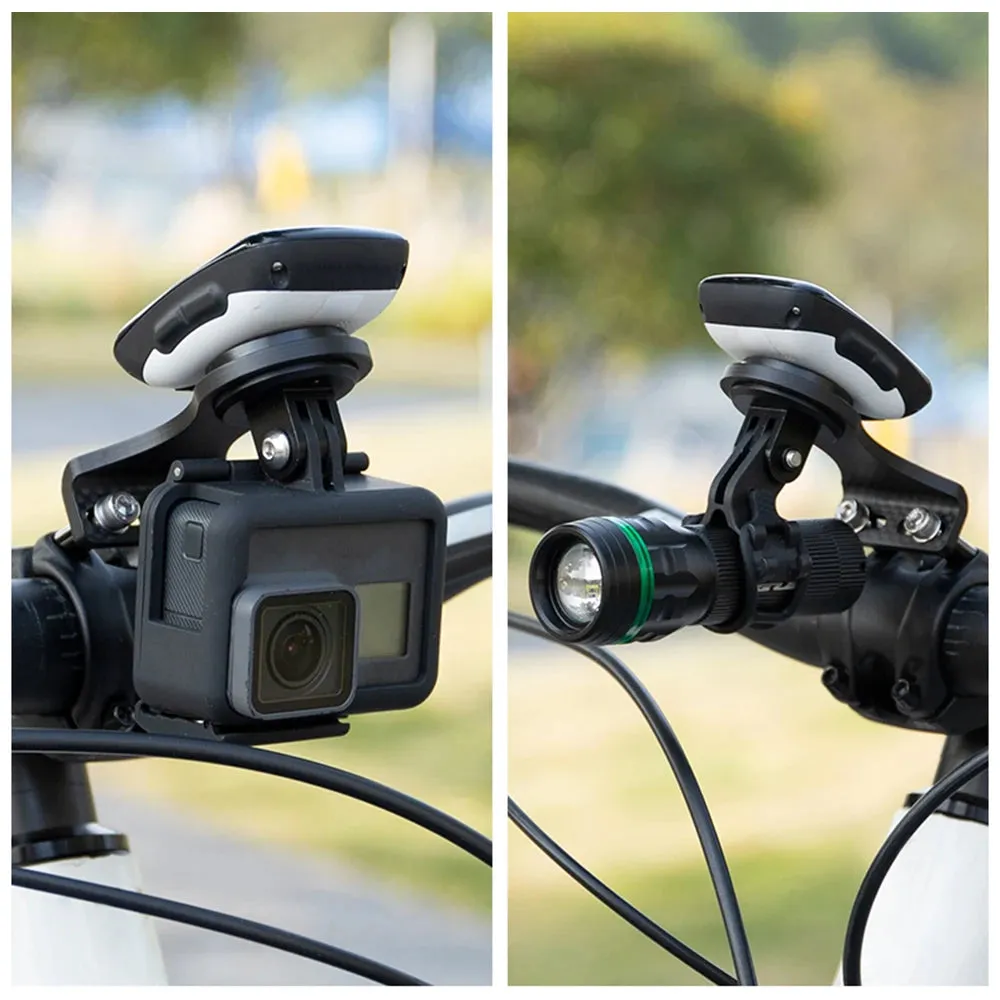 Cycling Bike Computer Mount Holder Out Front Carbon Fiber Bike Speedometer Holder with Camera Adapter and Flashlight Holder