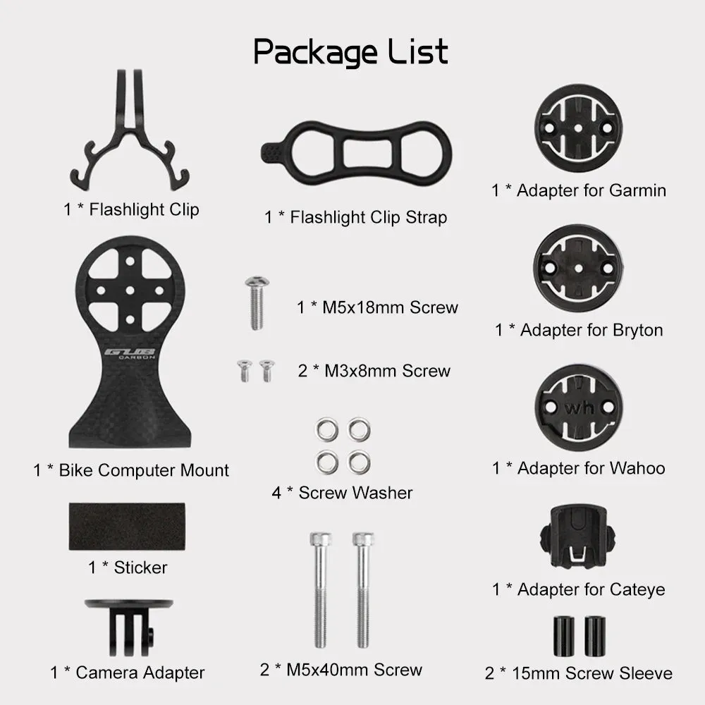 Cycling Bike Computer Mount Holder Out Front Carbon Fiber Bike Speedometer Holder with Camera Adapter and Flashlight Holder