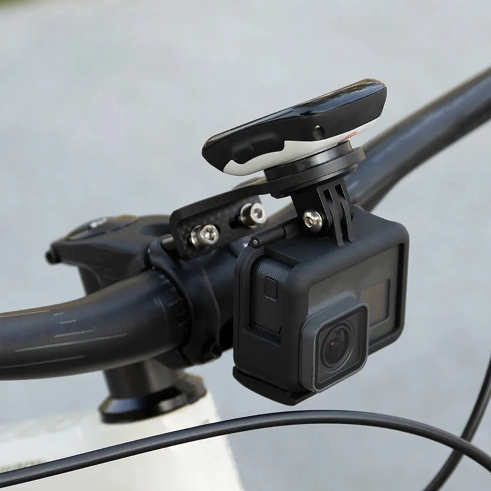 Cycling Bike Computer Mount Holder Out Front Carbon Fiber Bike Speedometer Holder with Camera Adapter and Flashlight Holder