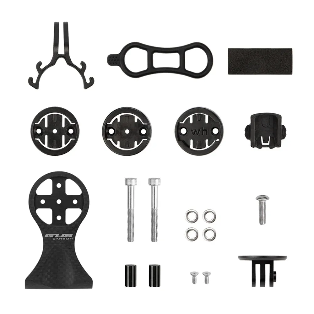 Cycling Bike Computer Mount Holder Out Front Carbon Fiber Bike Speedometer Holder with Camera Adapter and Flashlight Holder