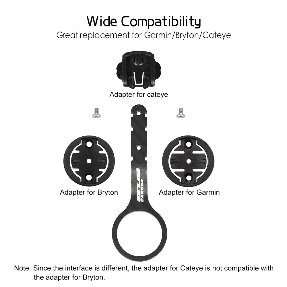 Cycling Bike Computer Mount Holder Out Front Carbon Fiber Bike Speedometer Holder with Camera Adapter and Flashlight Holder