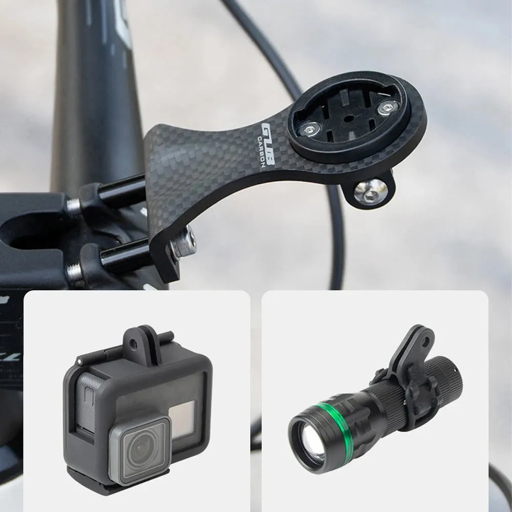 Cycling Bike Computer Mount Holder Out Front Carbon Fiber Bike Speedometer Holder with Camera Adapter and Flashlight Holder