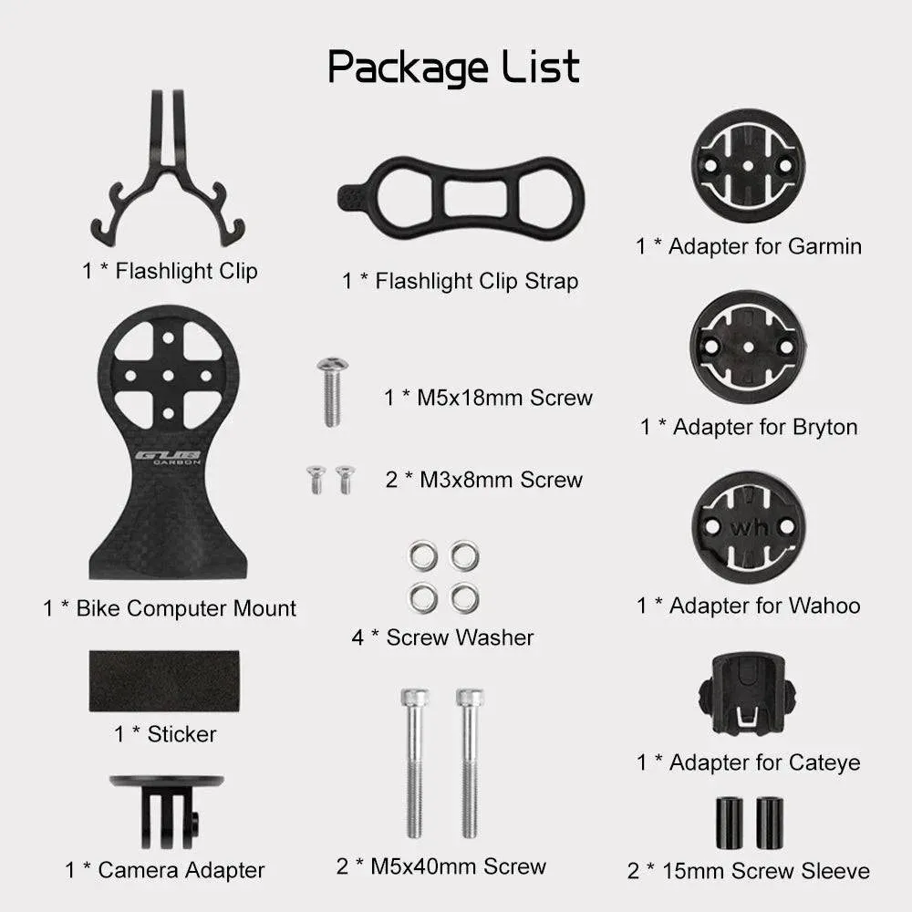 Cycling Bike Computer Mount Holder Out Front Carbon Fiber Bike Speedometer Holder with Camera Adapter and Flashlight Holder
