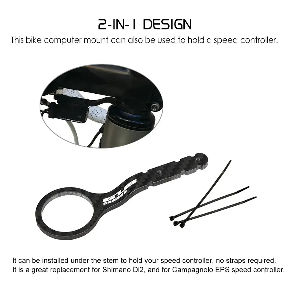 Cycling Bike Computer Mount Holder Out Front Carbon Fiber Bike Speedometer Holder with Camera Adapter and Flashlight Holder