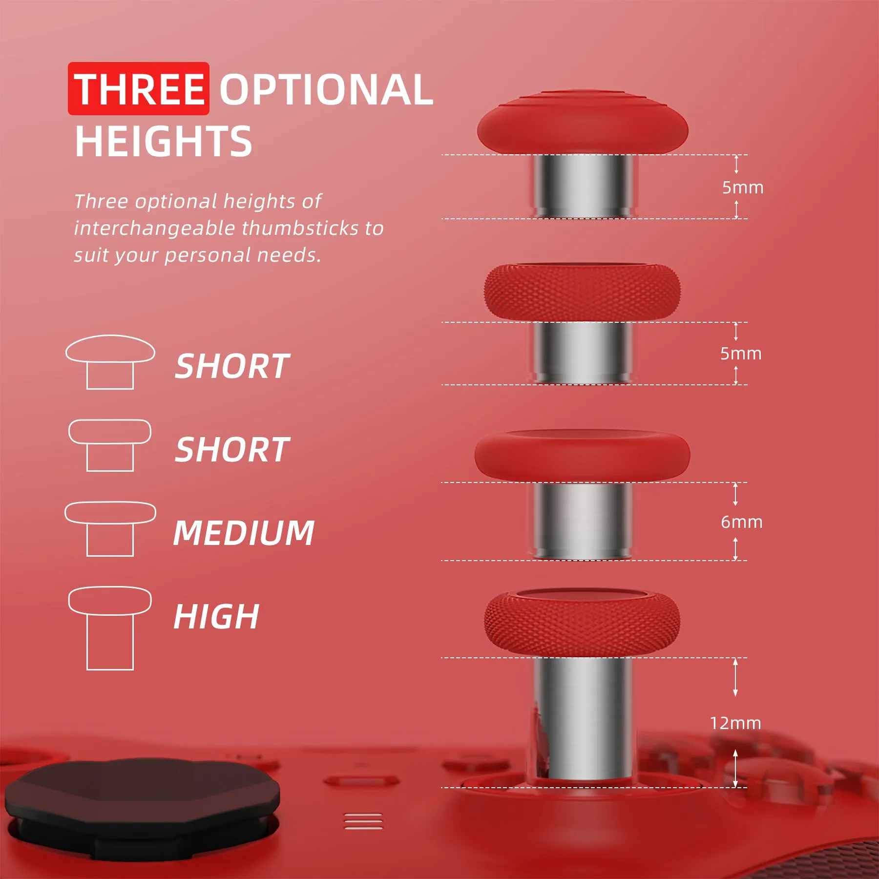eXtremeRate 6 in 1 Metal Replacement Thumbsticks for Xbox Elite Series 2 Controller, Passion Red & Metallic Silver Swappable Magnetic Analog Stick Joystick Caps for Xbox Elite 2 Core Controller (Model 1797) - IL808