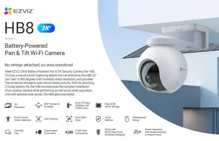 EZVIZ HB8  2K S/ HOME BATTERY CAMERA   SOLAR PANEL