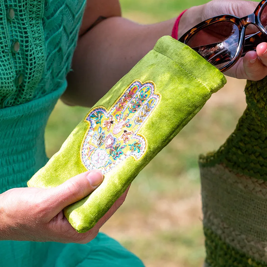 Green Hand of Fatima Glasses Case