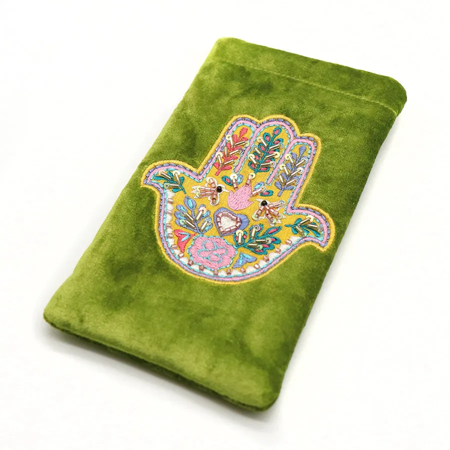 Green Hand of Fatima Glasses Case