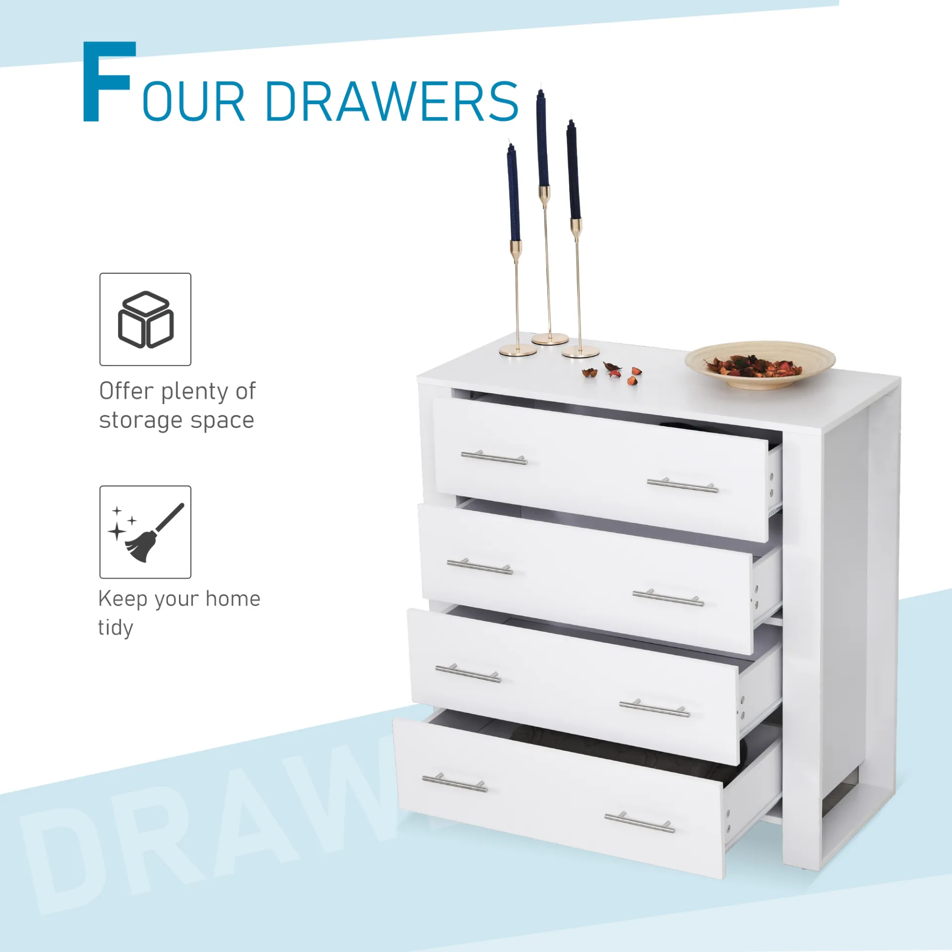 HOMCOM 4-Drawer Storage Cabinet - Stylish & Spacious Unit for Bedroom & Living Room - White