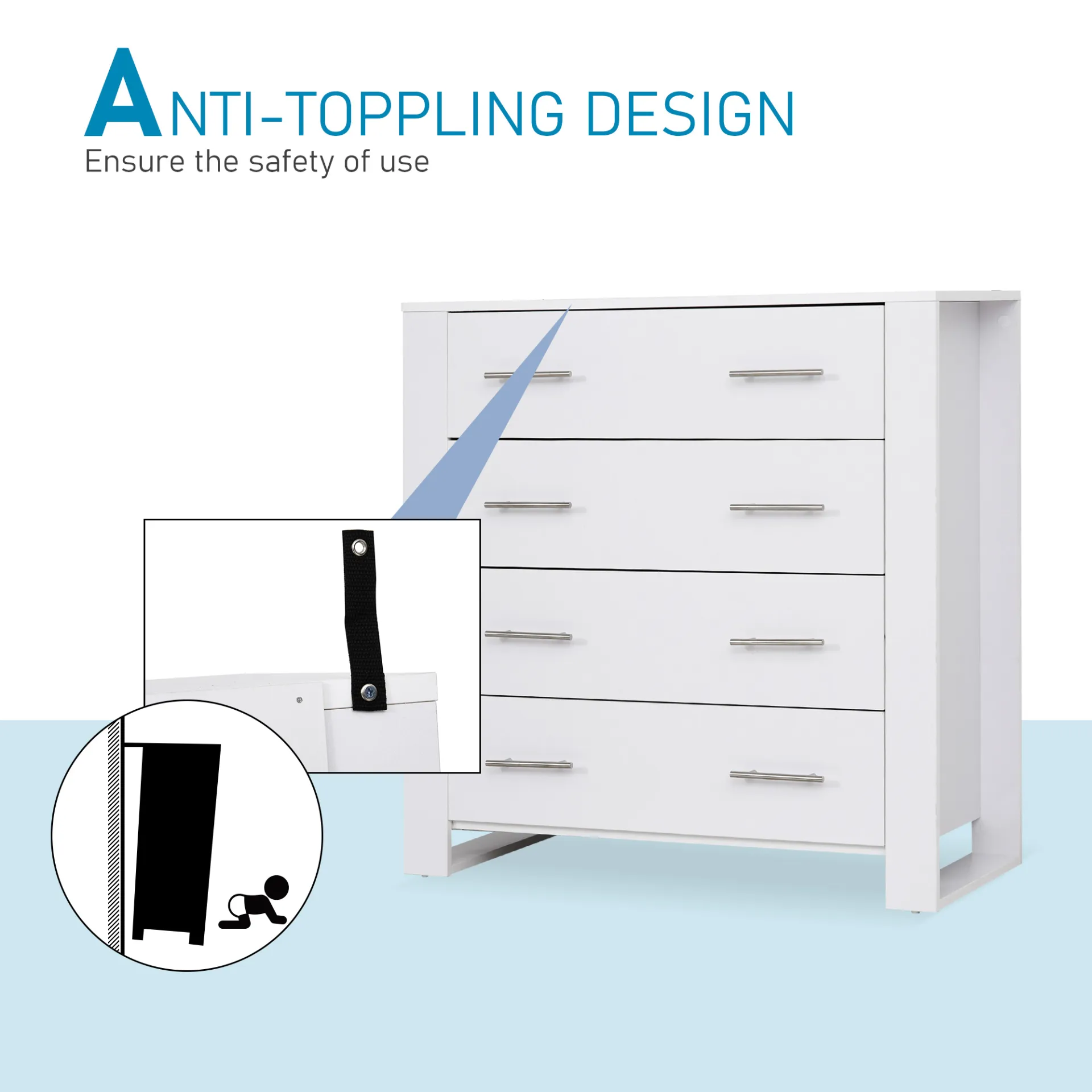 HOMCOM 4-Drawer Storage Cabinet - Stylish & Spacious Unit for Bedroom & Living Room - White