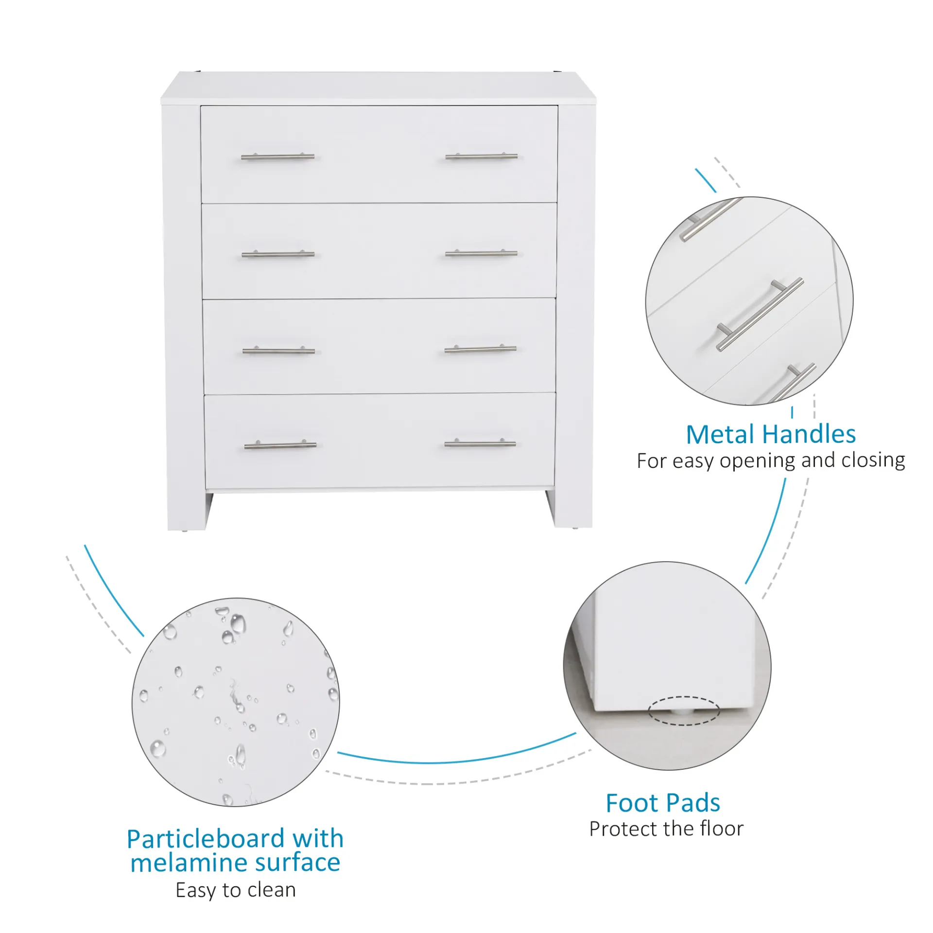 HOMCOM 4-Drawer Storage Cabinet - Stylish & Spacious Unit for Bedroom & Living Room - White