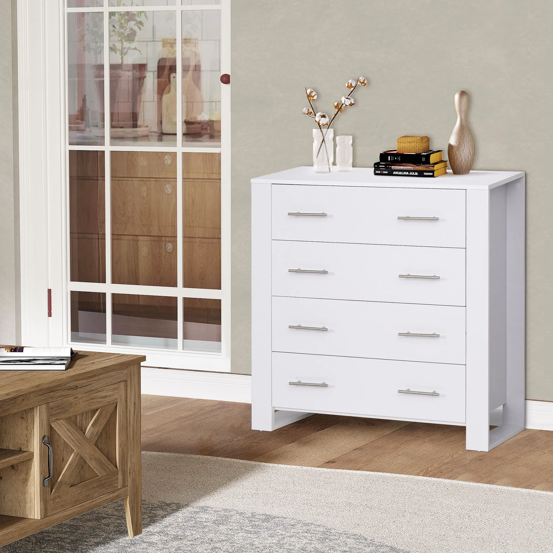 HOMCOM 4-Drawer Storage Cabinet - Stylish & Spacious Unit for Bedroom & Living Room - White