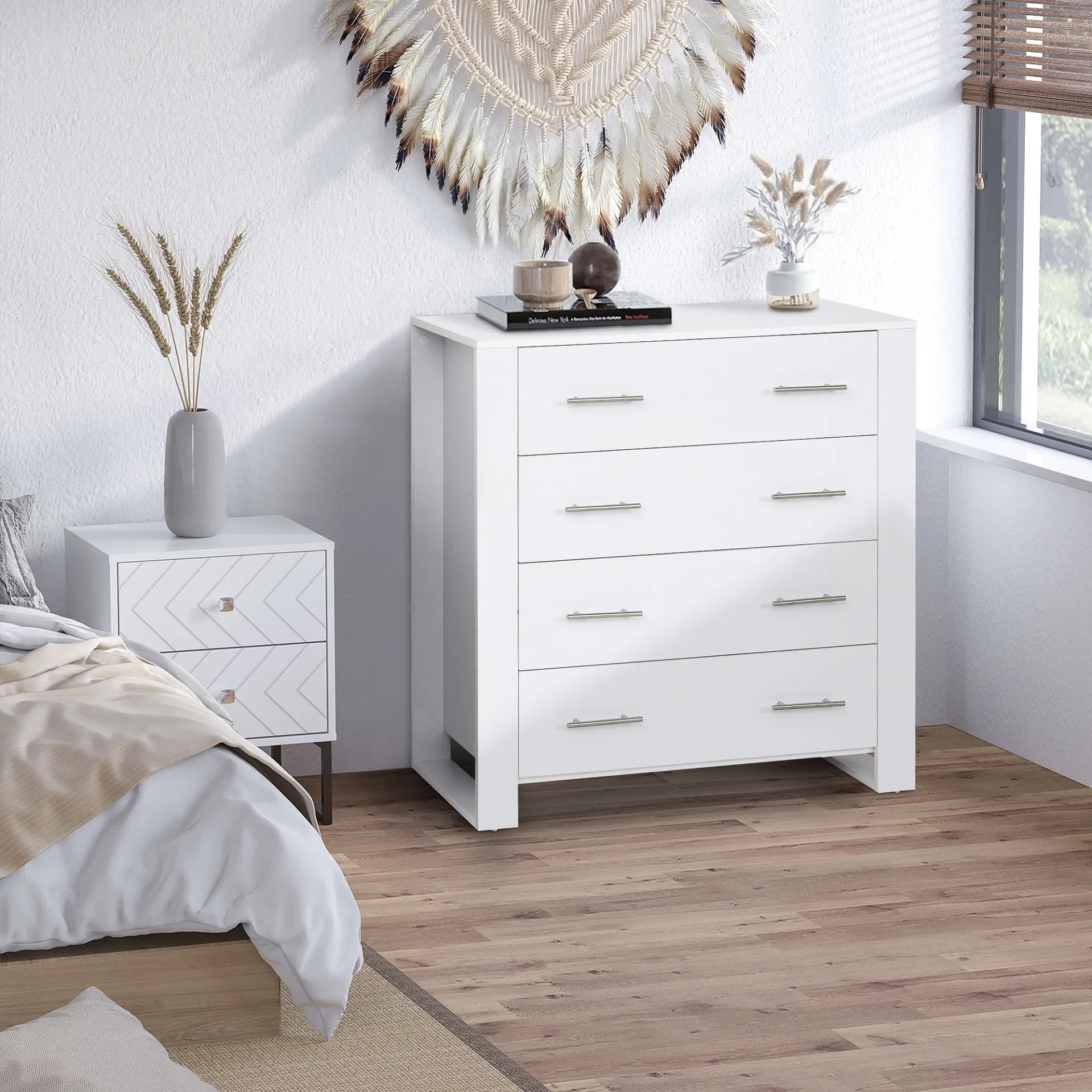 HOMCOM 4-Drawer Storage Cabinet - Stylish & Spacious Unit for Bedroom & Living Room - White