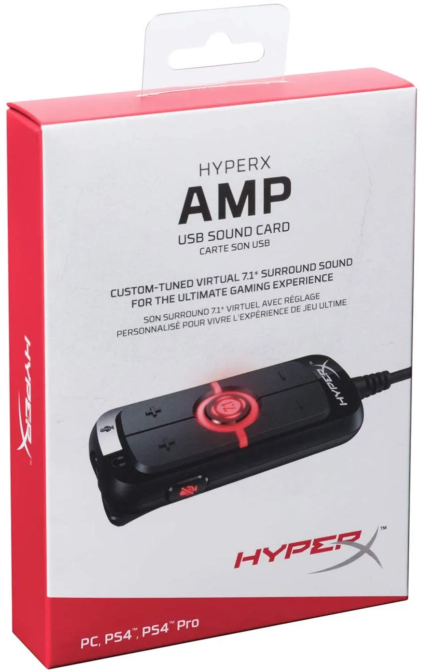 HyperX HX-USCCAMSS-BK Amp USB Sound Card, Virtual 7.1 Surround Sound for PC, PS4, Plug and Play Audio Upgrade for Stereo Headsets