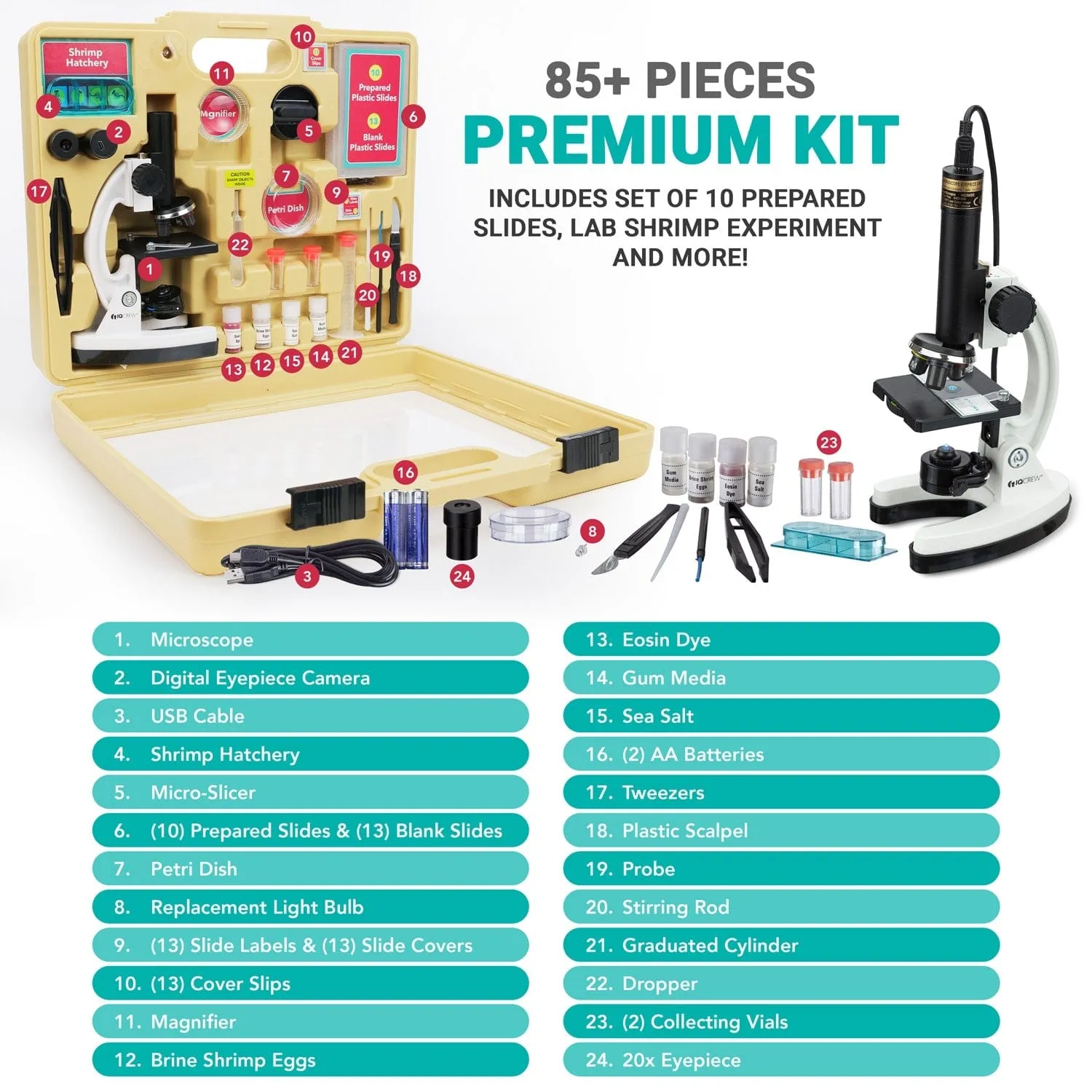 IQCREW by Amscope Kid's Premium 85  piece Compound Microscope, Color Camera and Interactive Kid's Software Kit with World of Microscope Book New Lower Price