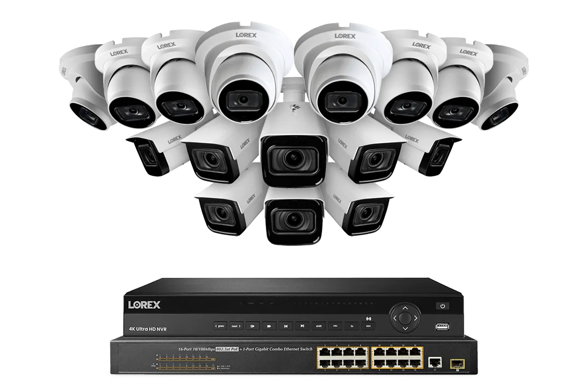 Lorex 4K (32 Camera Capable) 8TB NVR System with 8 Nocturnal 3 Listen-in Audio Dome IP Cameras & 8 Motorized Varifocal IP Cameras