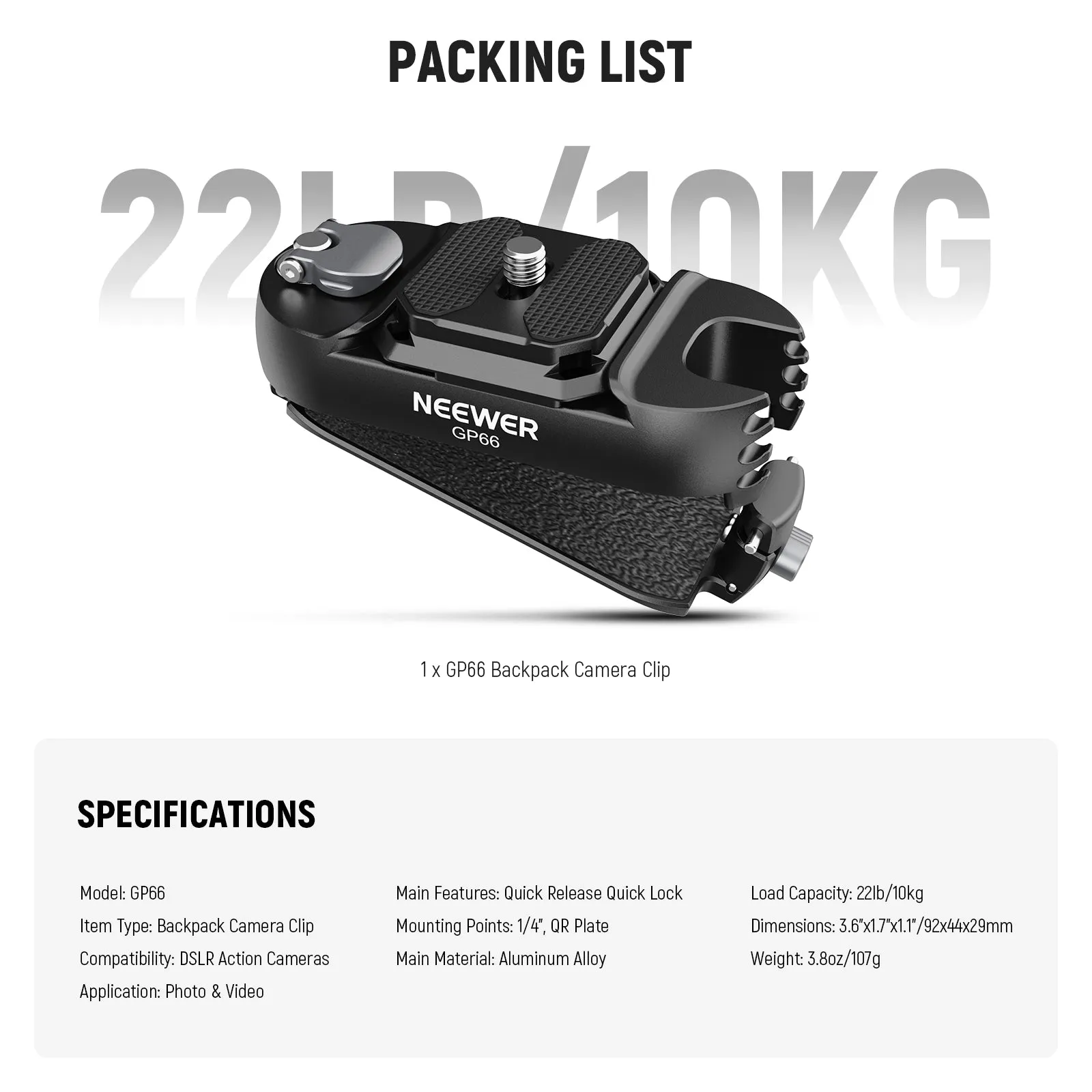 NEEWER GP66 Backpack Camera Clip Mount Adapter