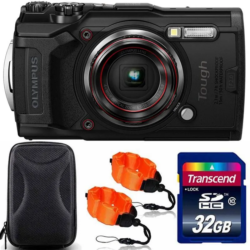 OLYMPUS Tough TG-6 12MP Waterproof W-Fi Digital Camera Black with 32GB Memory Card   Strap & Case