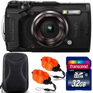 OLYMPUS Tough TG-6 12MP Waterproof W-Fi Digital Camera Black with 32GB Memory Card   Strap & Case