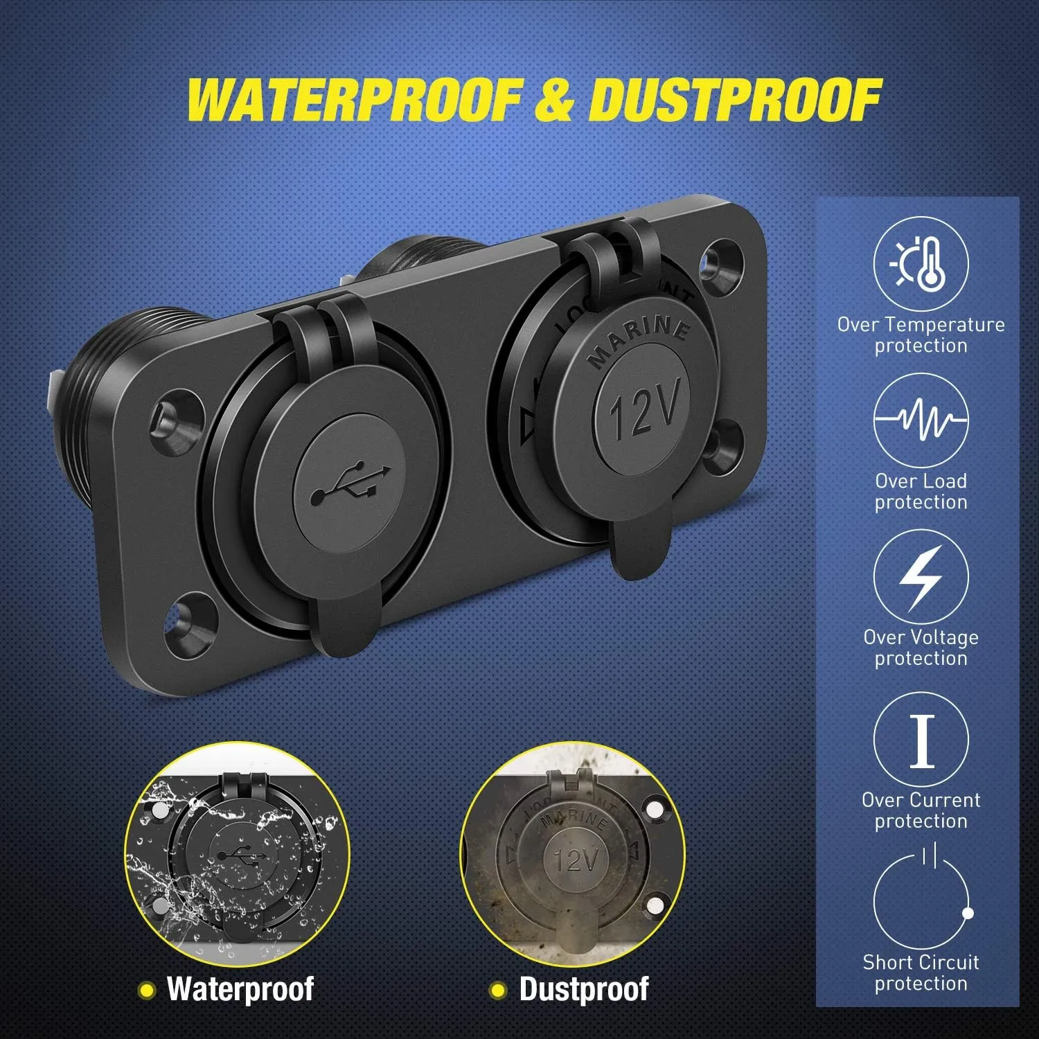 PD Type C and USB Charger Cigarette Lighter Socket Pre-Wired 12V 24V