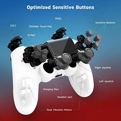 PRO Wireless Controller Works for Tesla 2020 Model 3 with 1,000mAh Battery/Built-in Speaker/Gyro/Motor Remote Bluetooth Slim Gamepad (White)