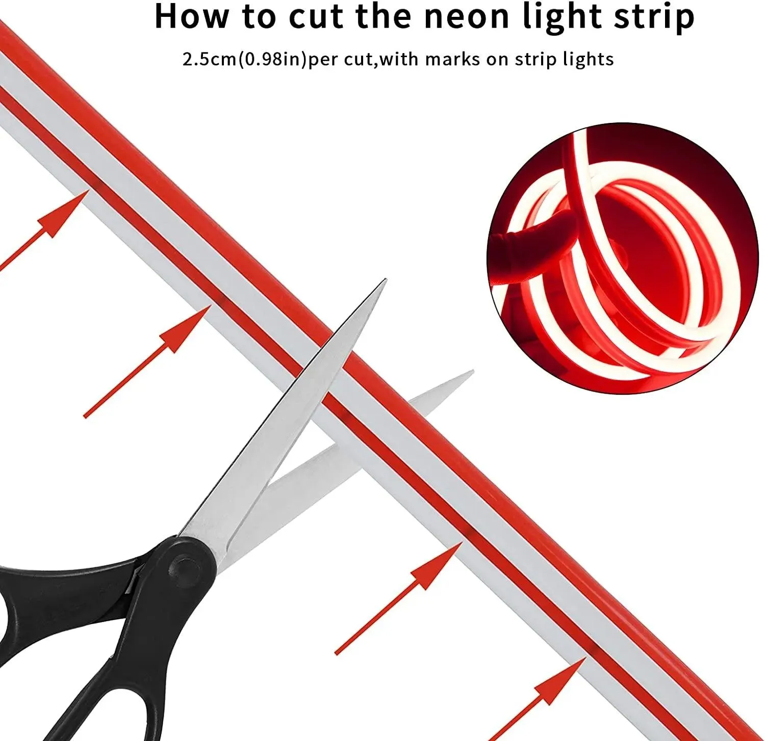 Red LED Neon Flex DC 12V IP65 Waterproof 8x16mm 120 LEDs/M 1cm Cut